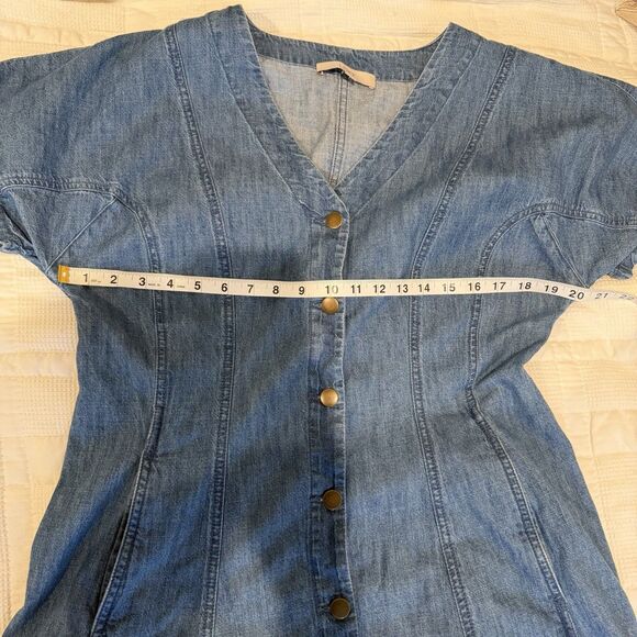 Loft Denim Dress Women 14 Blue Jean Pockets 100% Cotton Maxi Cottage Button Down - Picture 9 of 11